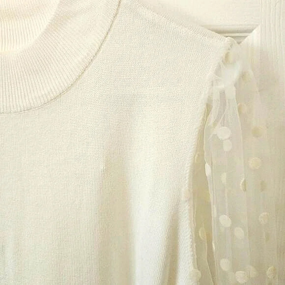 NWT Madison & Hudson Off White Sweater Dress, Size Petite Large Sheer Polka Dots - Picture 4 of 11